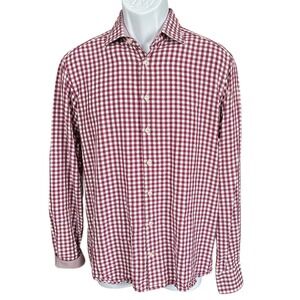 ETRO Classic Maroon & White Gingham Check Button Down Shirt,Medium 15.5, Italian